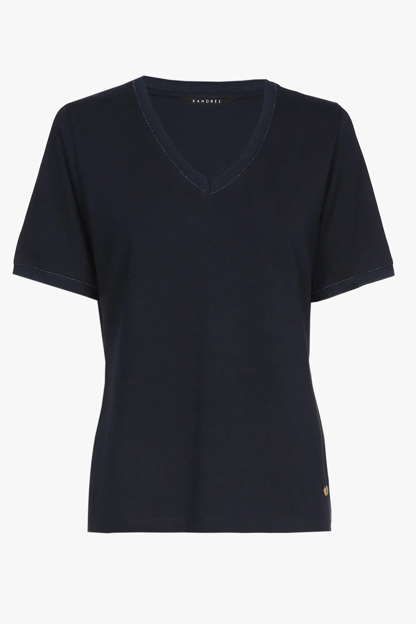 Online blauw T-shirt met V-hals en korte mouwen DAMES Xandres Plus | Essentials