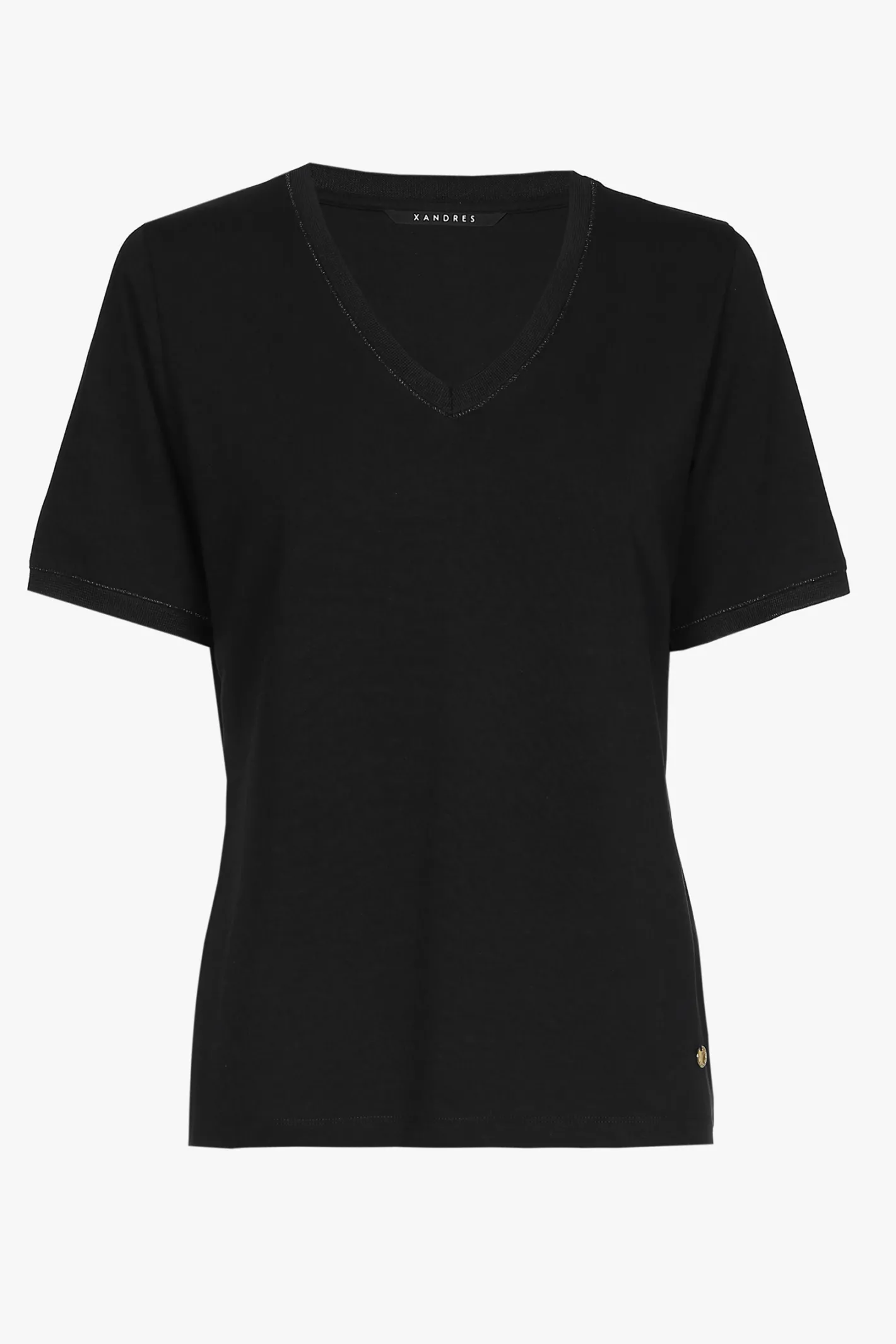 Hot Zwart T-shirt met V-hals en korte mouwen DAMES Xandres Plus | Essentials