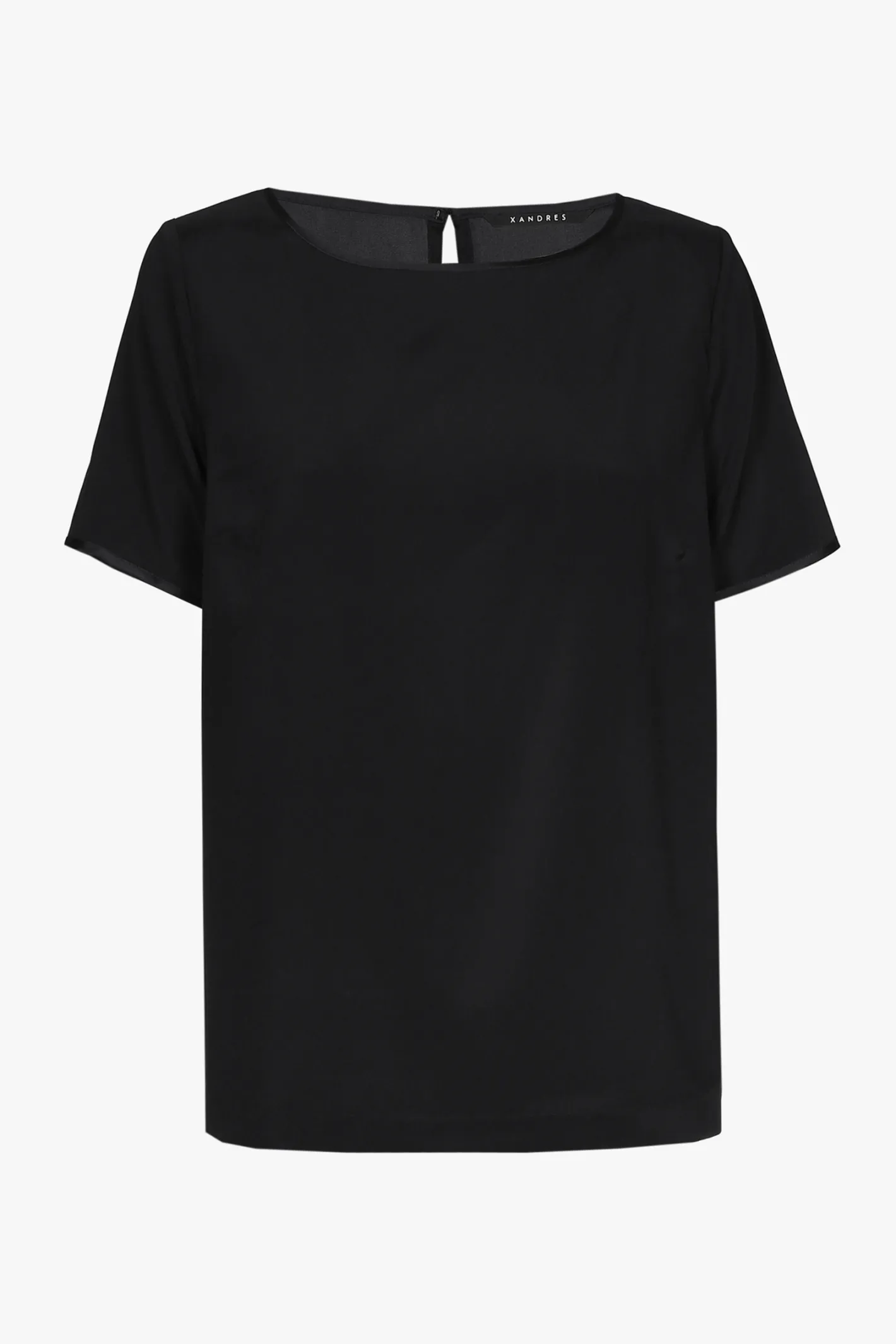 Sale Zwart zijden T-shirt met korte mouwen DAMES Essentials | Blouses